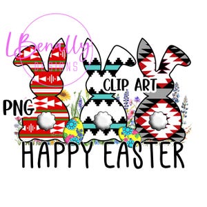 Happy Easter, Clip art, PNG, Native American design, Indigenous, sash belt, Navajo basket border, bunny, spring, flowers