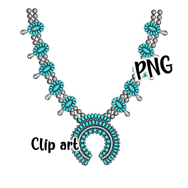 Turquoise Squash blossom necklace PNG, Navajo design, Native American, Indigenous, jewelry, Sublimation, clipart, digital western southwest