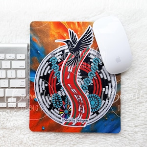 Mouse pad, Native design, Indigenous, gift, sash belt, squash blossom, turquoise, hummingbird, home decor, office