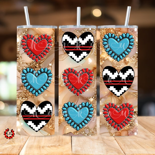 Heart Turquoise Coral Navajo Basket PNG 20oz tumbler wrap Instant download Indigenous, Native American, sublimation, Southwest, western