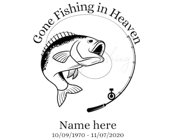 Gone Fishing in Heaven Fishing Logo Forellenbarsch Vektor Clipart zum digitalen Download – Die für dieses Bild verwendete Schriftart heißt „Alice“