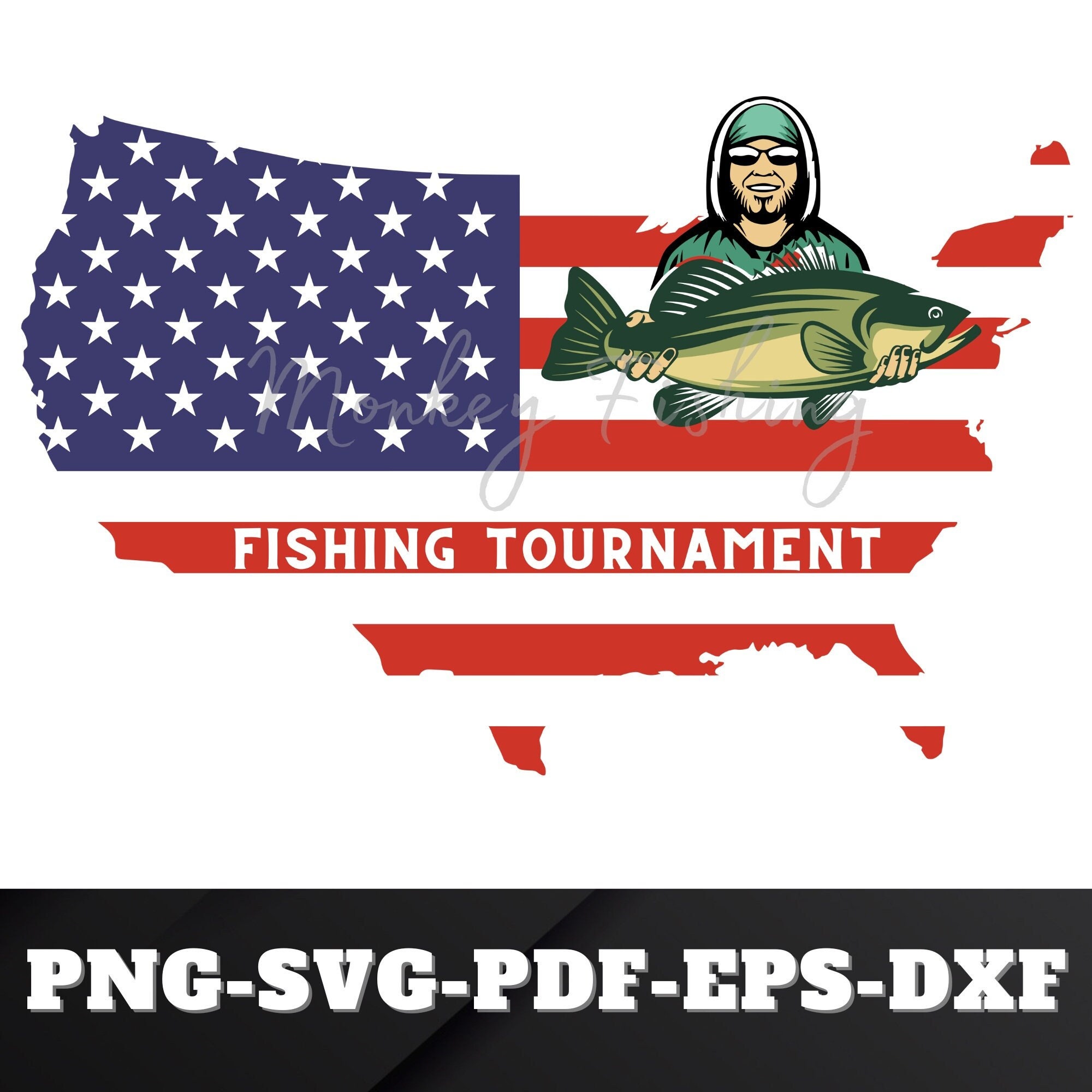 Black Bass Fishing U.S.A Clipart for Digital Download for Printing / T-shirt  / Caps / Decals / Stickers / Mugs / High Quality Fishing Images 