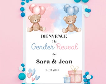 Personalized Welcome to our Gender Reveal poster - pink and blue theme - to print