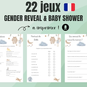 Baby shower games to print - Pack of 15 games for gender reveal party and baby shower, birth party animation in French