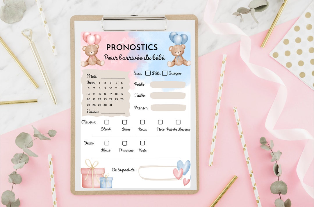 Jeu de prédiction pronostics pour naissance, baby shower et gender