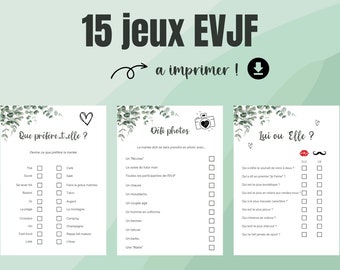 EVJF games to print - Pack of 15 bachelorette party games, bride-to-be games, wedding evjf animation