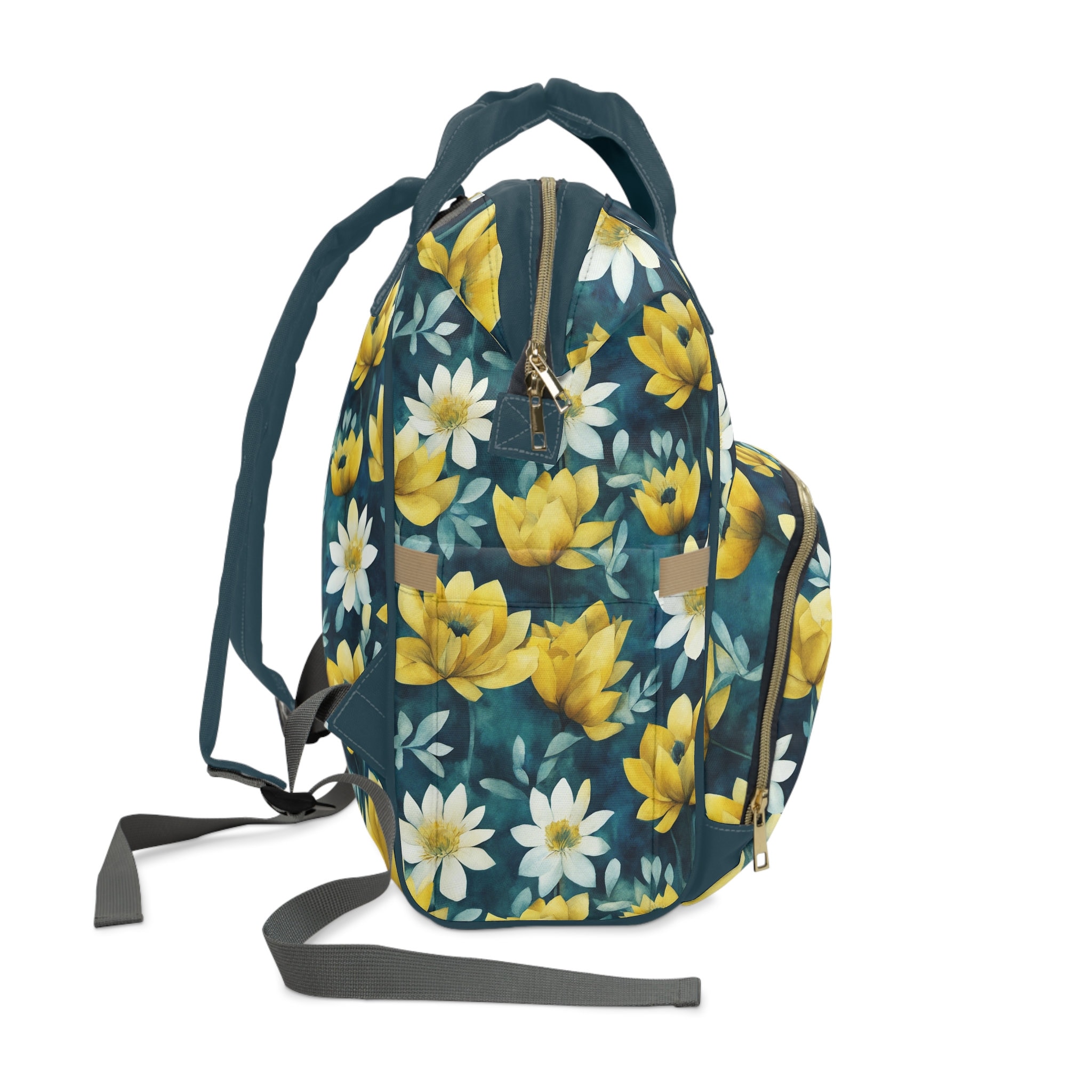 Yellow and White Flowers on a Teal Background