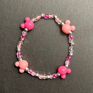Pink and Silver Mickey Beaded Bracelet