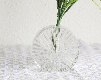 Vintage block glass vase, single flower vase, mid-century glass, Walther crystal glass block vase, brutalist glass vase, Solifeur vase