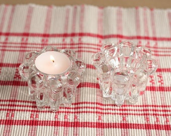 2er Set Vintage Glaskerzenhalter, Reims Glas Kerzenständer, Kerzenständer aus klarem Glas, Weihnachtskerzenhalter, Vintage Reims Glas
