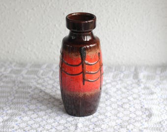Rote Fat Lava Vase: Vintage Scheurich Keramik 210 18, West Germany Pottery