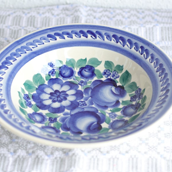 Vintage hand painted plate, Vintage blue flower plate, vintage Fajans plate, hand painted pottery, floral wall plate, folk art wall plate
