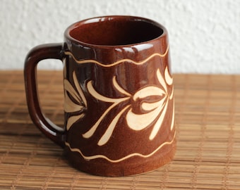 Vintage beer stein, Ceramic beer stein, Keramo Kostelec pottery, Beer stein, Clay mug, MCM, abstract design mug, kitchen decor, gift for mom