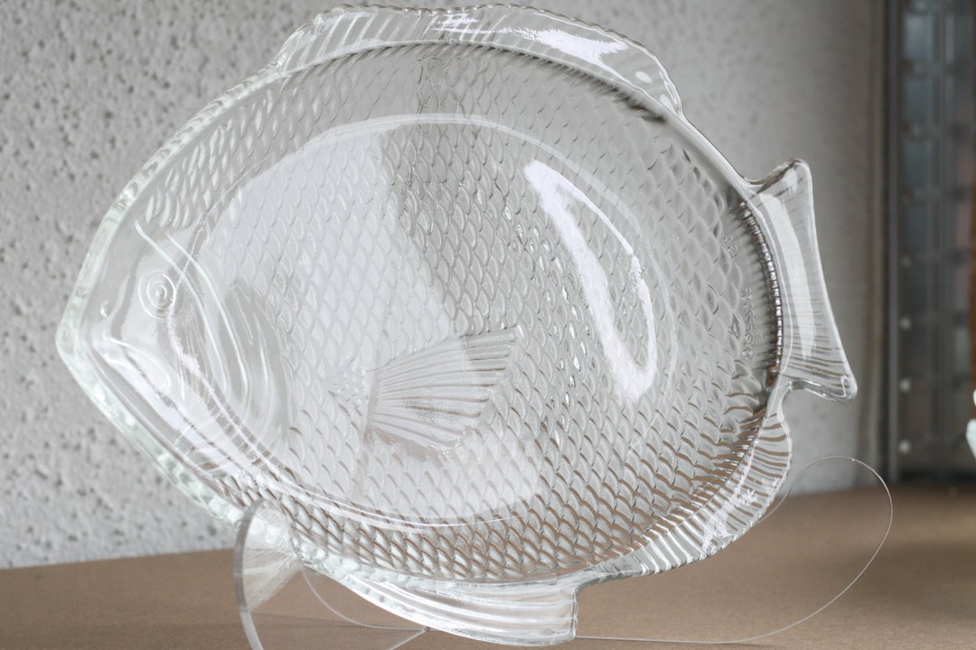 Vintage Fish Glass Plate, Fish Glass Platter, Clear Glass Platter