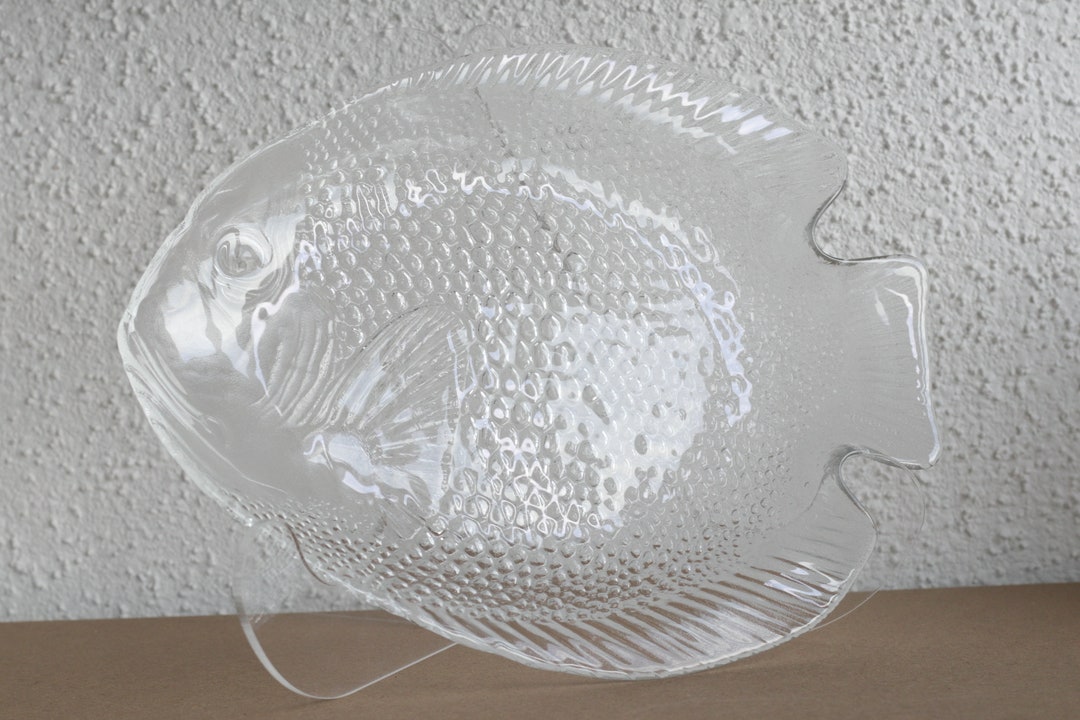 Vintage Arcoroc Fish Glass Plate, Vintage Arcoroc Glass Platter, Textured Glass Plate, Fish