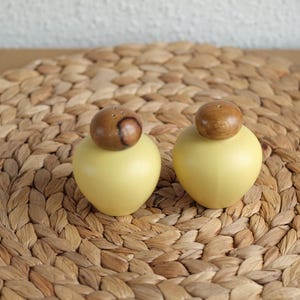 Vintage Yellow Ceramic Salt & Pepper Shakers with Wood Tops
