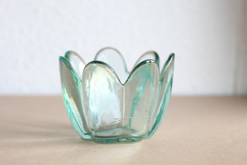 Vintage clear glass bowl, recycled glass bowl, vintage flower glass bowl