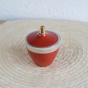 Azucarero vintage de porcelana fina Lichte con tapa - DDR rojo mediados de siglo