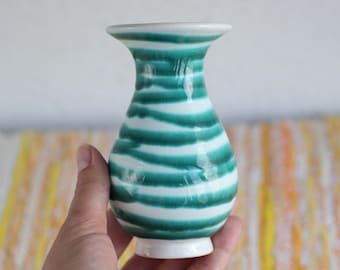 ヴィンテージ グムンドナー セラミック花瓶、手描きグリーンストライプ