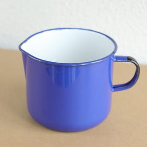 Vintage Blue Enamel Milk Jug: 80s Retro Kitchen Decor