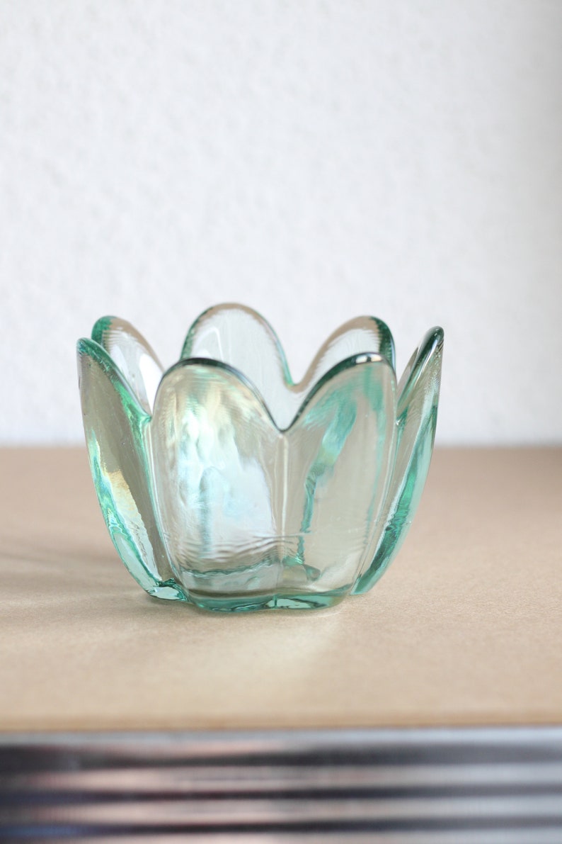 Vintage clear glass bowl, recycled glass bowl, vintage flower glass bowl