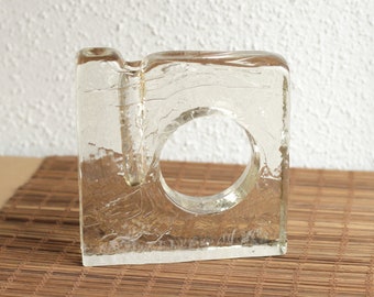 Vintage block glass vase, Mundgeblasen heavy glass block vase ,single flower vase, mid-century glass vase, glass block vase, Solifeur