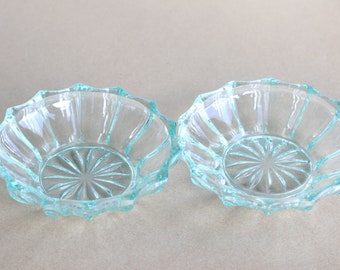 SET OF 2 Vintage mint glass set, pressed glass bowl, vintage mint glass bowl, textured glass bowl, art deco glass bowl