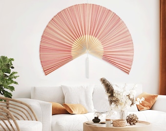 Large Bamboo Folding Fan, Bamboo Fan Décor Headboard with Tassel, Boho Large Decorative Fan, Oriental Fan Wall Décor, Natural Hanging Fan