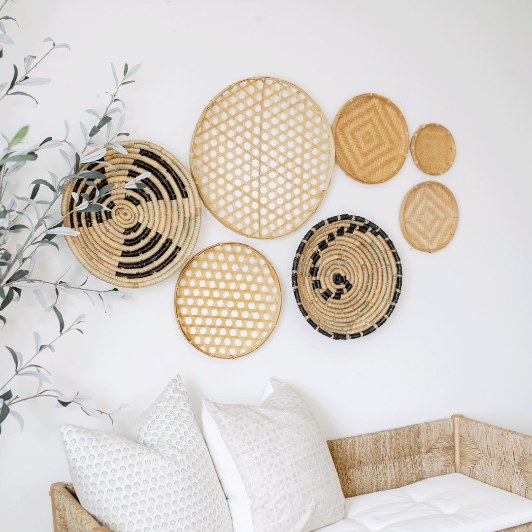 Large Wall Basket Décor, Set of 3, Hanging Woven Wall Décor, Natural
