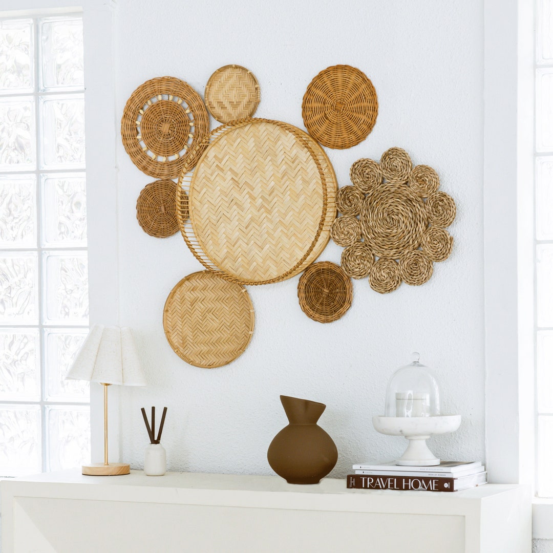 Large Wall Basket Décor, Set of 8, Hanging Woven Wall Décor, Natural