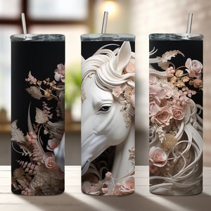 Horse and Flower Tumbler Wrap - 20oz Sublimation Tumbler Designs - Digital Download - 300dpi Tumbler Wrap - MDA100012