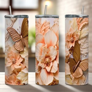 3d Flowers and Butterflies - 20oz Sublimation Tumbler Designs - Digital Download - 300dpi Tumbler Wrap - MDA100022