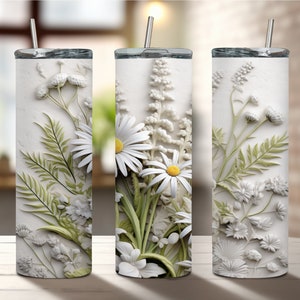 3D Daisy Flowers - 20oz Sublimation Tumbler Designs - Digital Download - 300dpi Tumbler Wrap - MDA100001