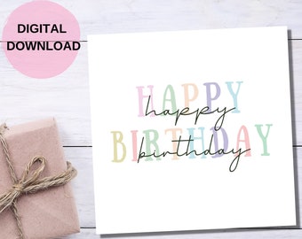 Happy Birthday Digital Printable Card minimalist Printable Card  Digital Download Card colorful  Birthday Card Printable Birthday Card