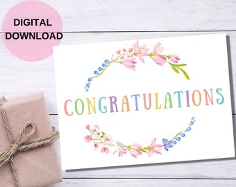 congrats card congratulations card minimalist colorful congratulations card digital download printable flower congrats card
