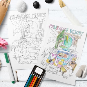 Pawradise Resort, afdrukbare kleurplaat door AnKleWhimsies (JPEG, png)