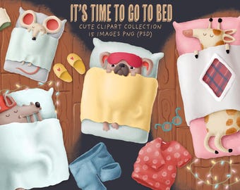 Whimsical sleeping animals characters, children illustration, baby animals, dreamland, scene creator, bedtime story