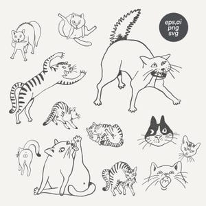Funny Cat sketches, Tattoo style line art, Cute vector SVG for stickers, T-Shirts, Cricut, Engraving pet design projects