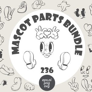 Criador de Mascote de Desenho Animado Vintage, Construtor de Personagem Retro, Estilo de Mangueira de Borracha, Mãos, Olhos, Pés, Expressões, Canva SVG, Modelo de Logotipo