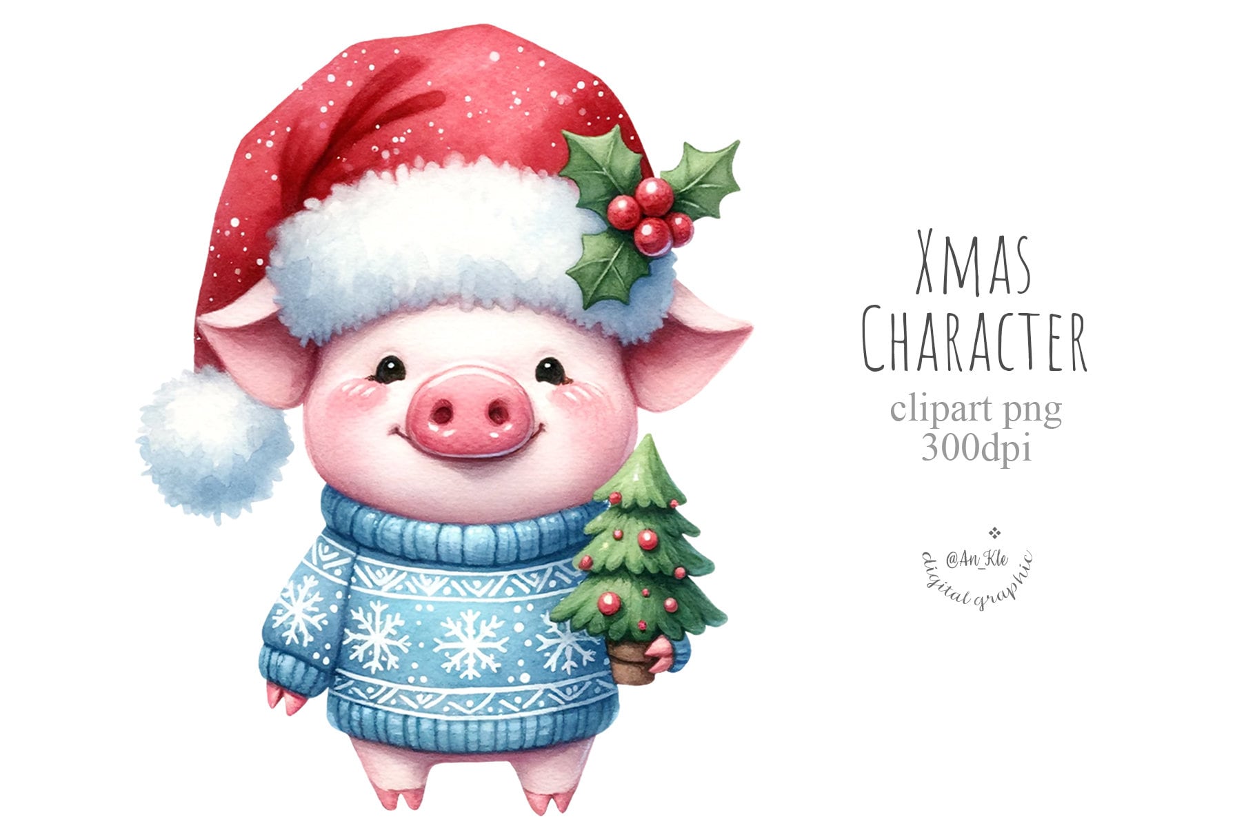 Cute Christmas Pig Clipart Png Digital Download, Rural Christmas, Farm ...
