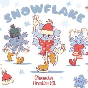 Snowflake Character Set Retro Groovy Snowflake Character Creator, Whimsical Frosty Winter ...