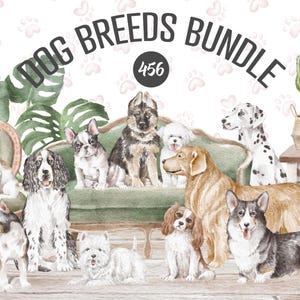 Dog Breeds Bundle, Hand Drawn Dogs and Puppies, Halloween, Christmas, Furniture, coat of arms, Wall Prints, Sublimation Design, Vintage Dogs