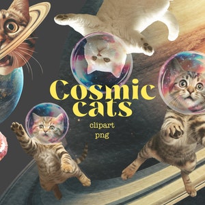 Cosmic Kittens Collage Elements Clipart Png Digital Download, Cats and