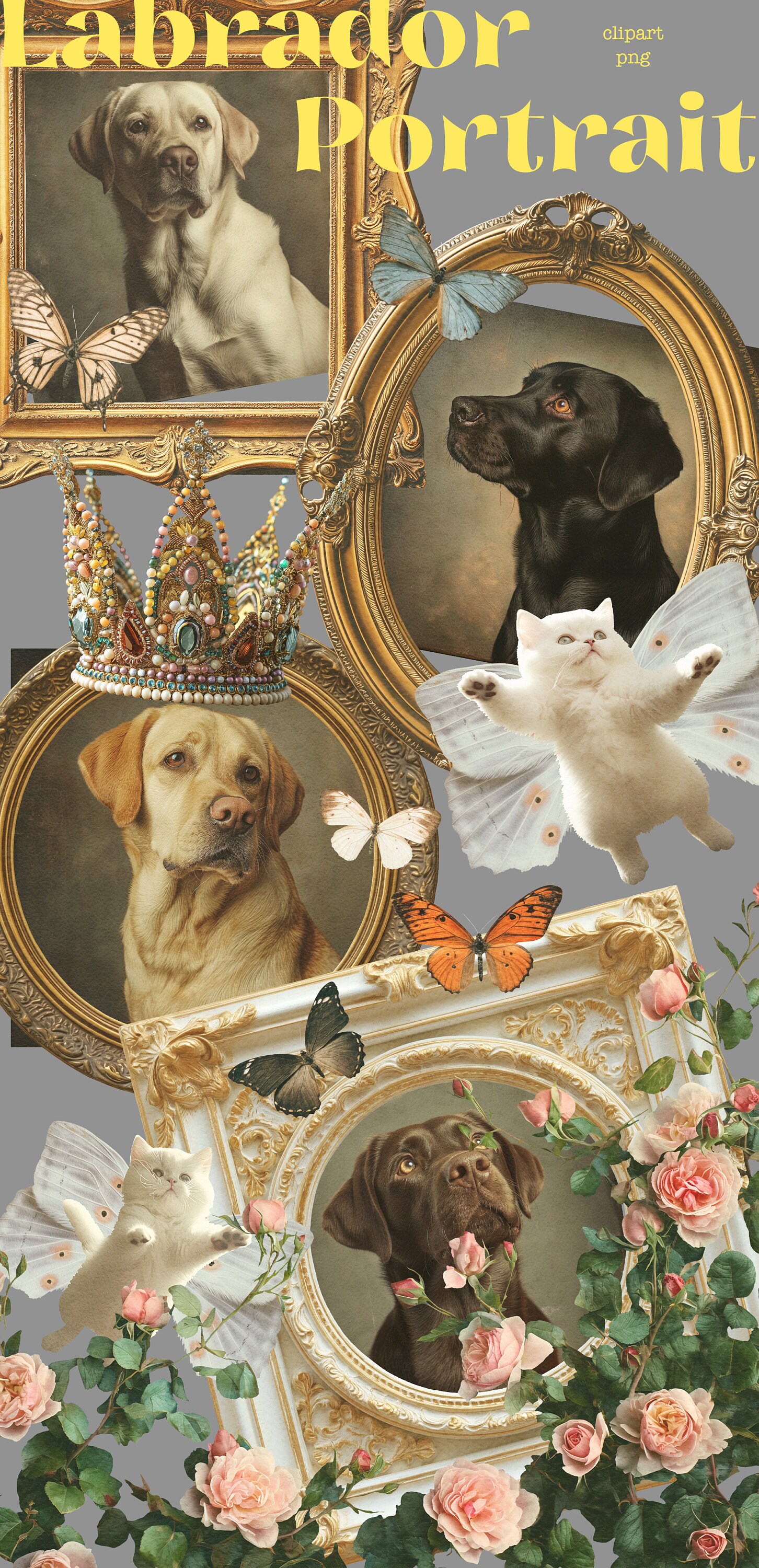 Labrador Dog Portrait Collage Elements Png Overlays Digital Download ...