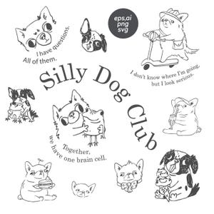 Funny chihuahua clipart, Tattoo style line art dogs, Cute vector SVG for stickers, Ugly dog drawings and prints