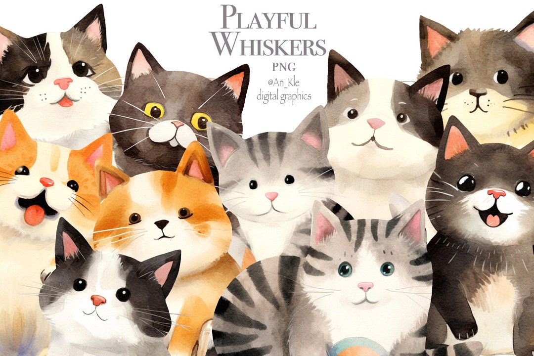 Whimsical Kittens Clipart Png Digital Download, Cute Playful Cats ...