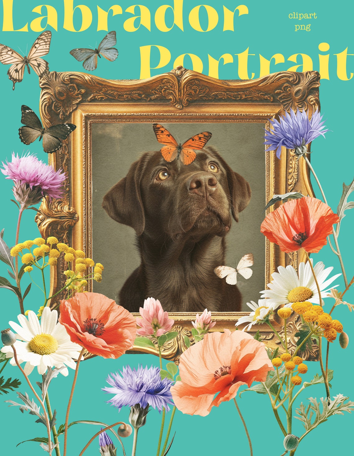 Labrador Dog Portrait Collage Elements Png Overlays Digital Download ...