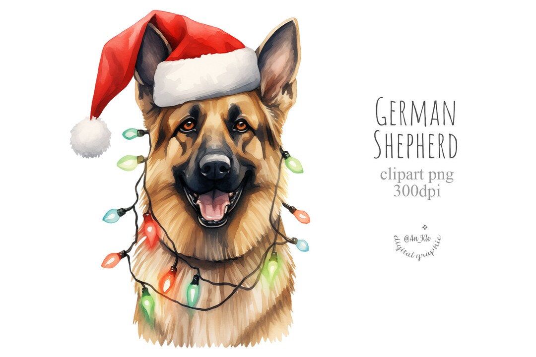 Christmas German Shepherd in Santa Hat Clipart Png Digital Download ...