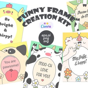 Whimsical frames creator, Baby shower invitation template, Canva svg, Cute funny frames and borders, Playful kit DIY, animal frame