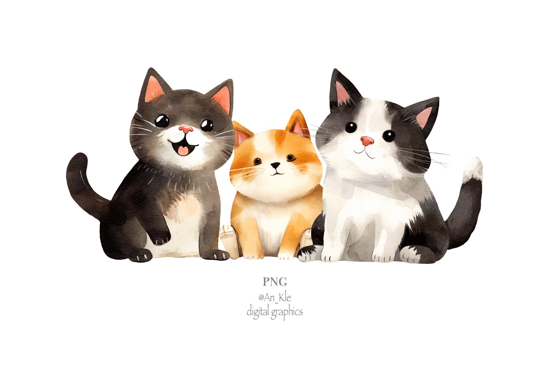 Whimsical Kittens Clipart Png Digital Download, Cute Playful Cats ...